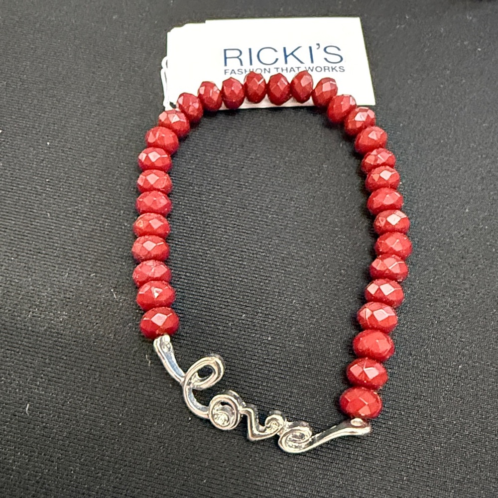Ricki's Red Beaded Bracelet with Silver Love Charm